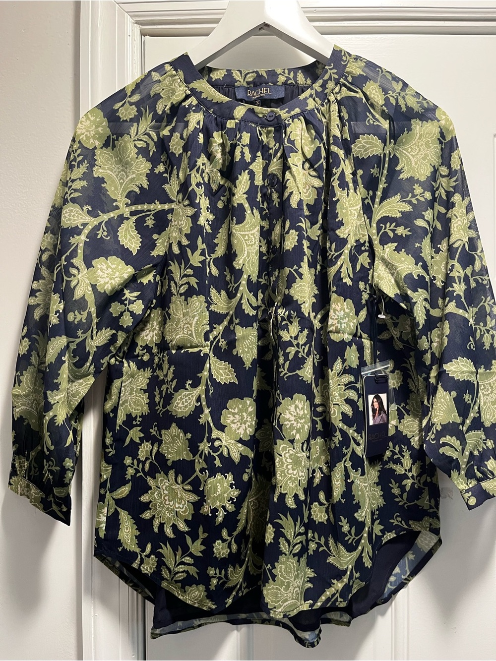 Navy Top with Olive Floral Print
